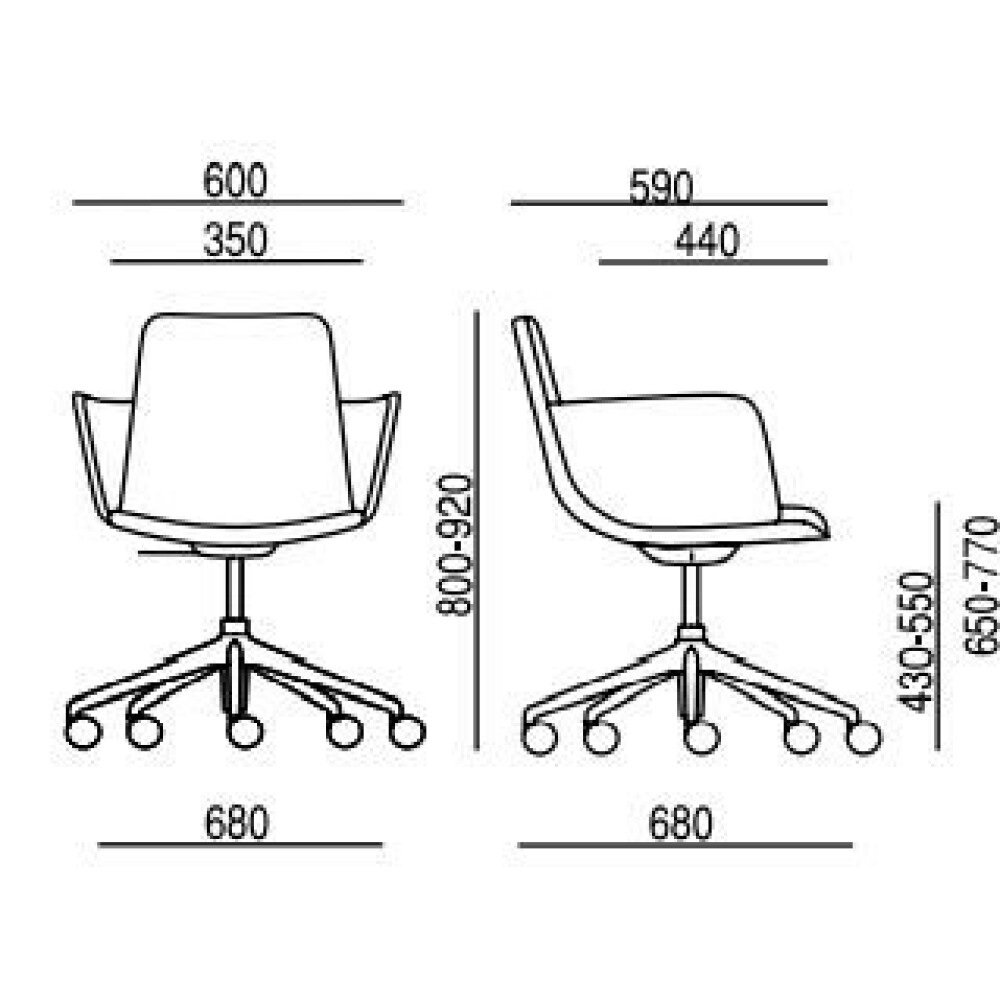 Designová židle EDGE 4201.04, 4202.04 rozměry